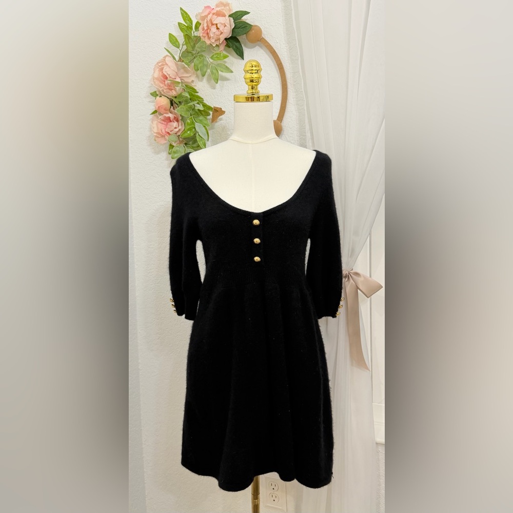 NEW AQUA Cashmere 100% Cashmere Mini Dress With Gold Buttons Size L - $258 NEW